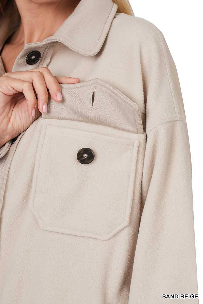 Cream Oversized Fleece Shacket