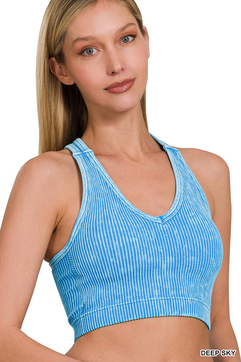 Blue Seamless Racerback Tank Crop Top
