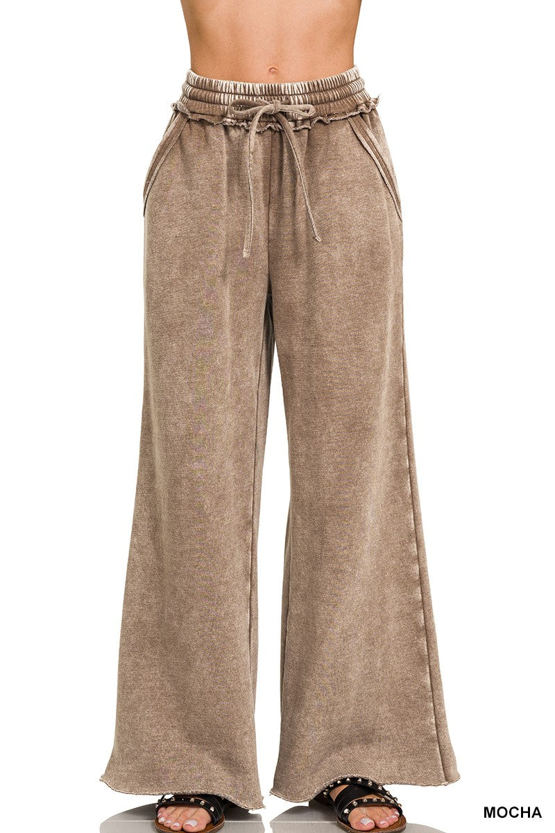 Brown Acid Wash Fleece Sweatpants