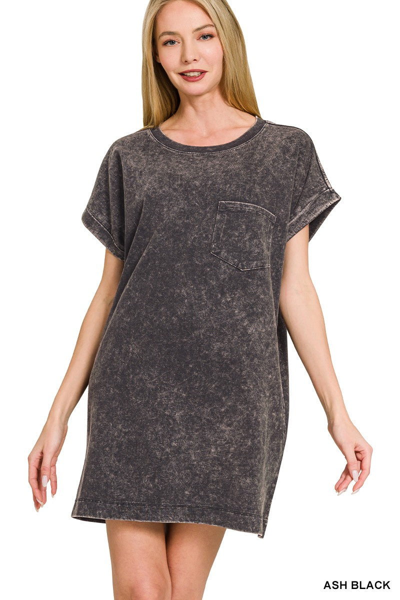 Black Cotton Washed T-shirt Dress