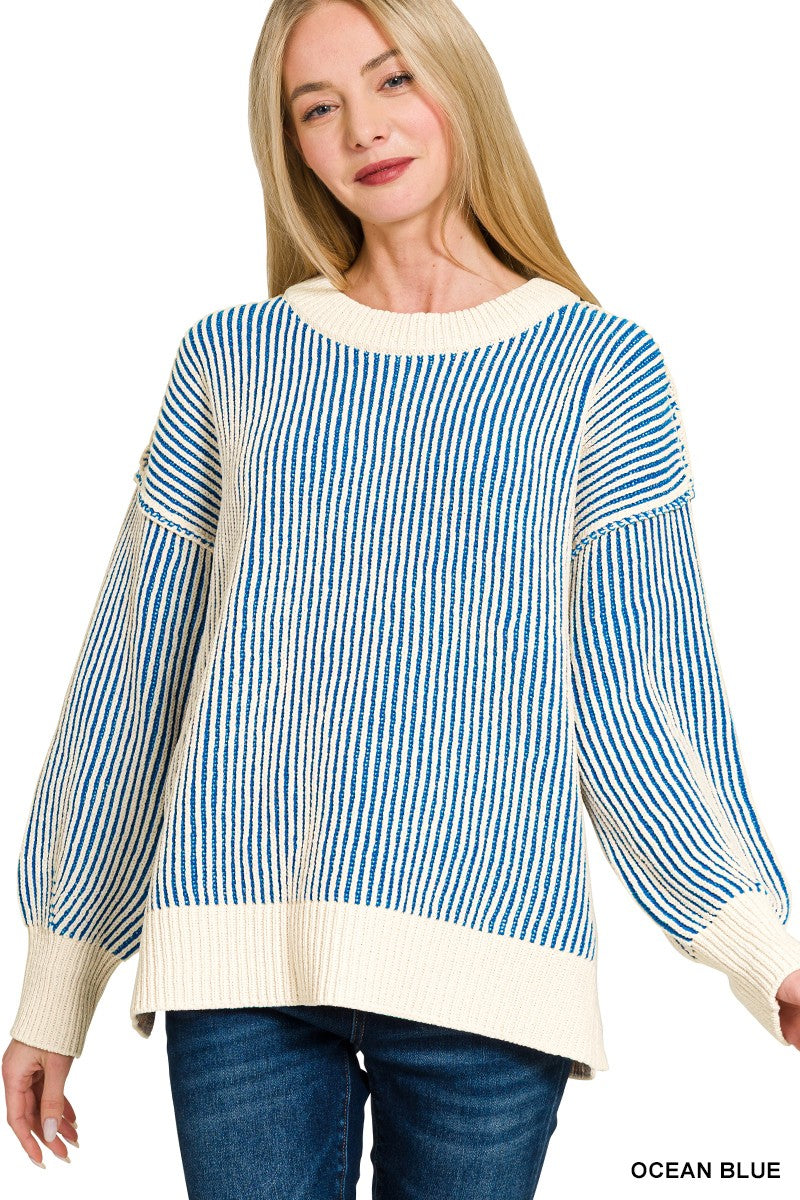 Blue Two-Tone Crewneck Sweater