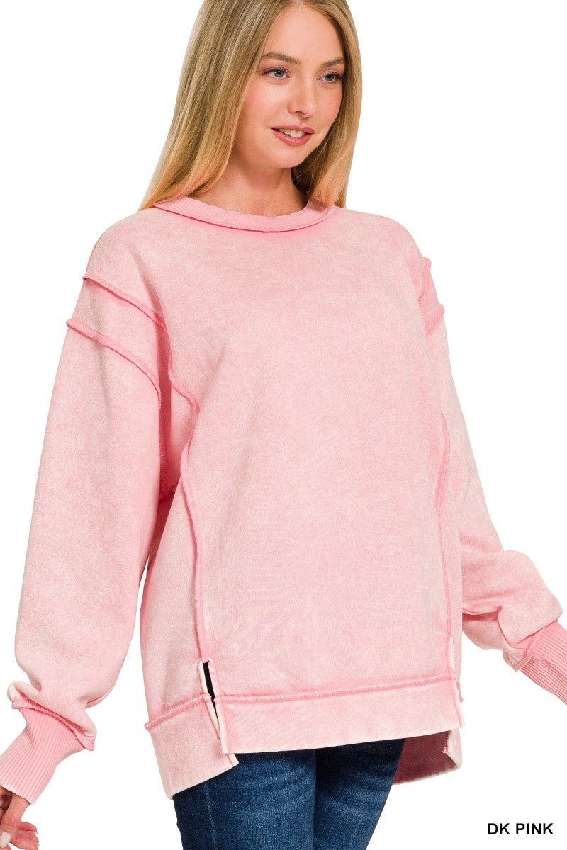 Pink Washed Exposed-seam Crewneck