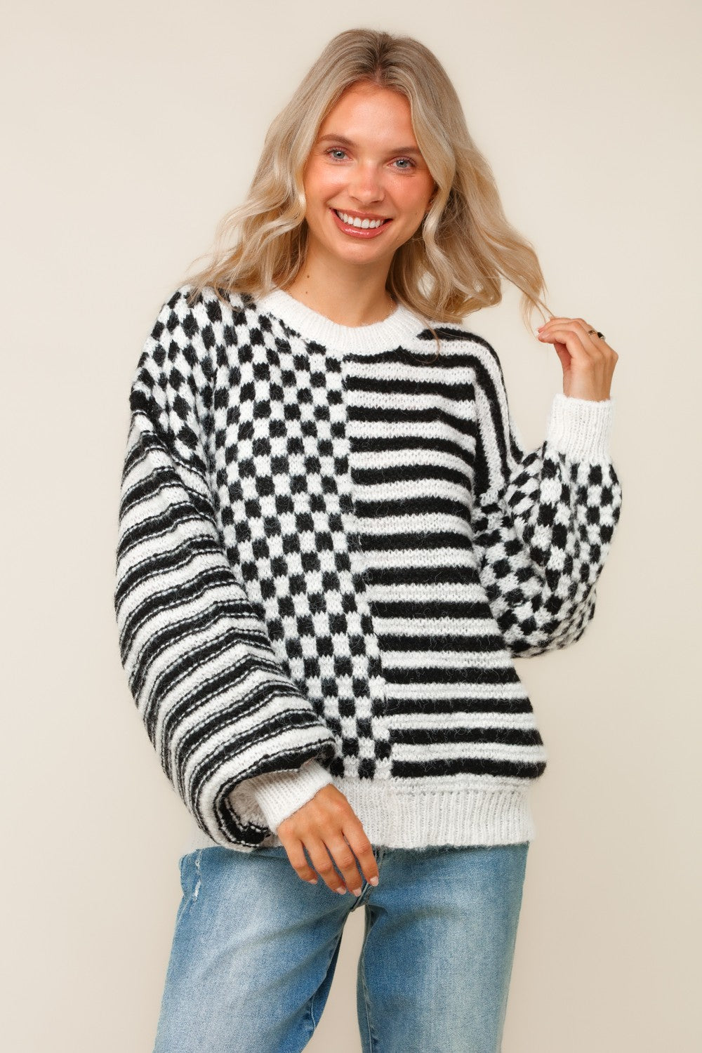 Plus Oversized Checker Sweater