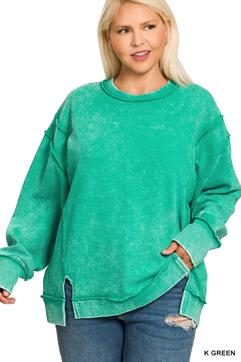 Plus Size Green Washed Crewneck
