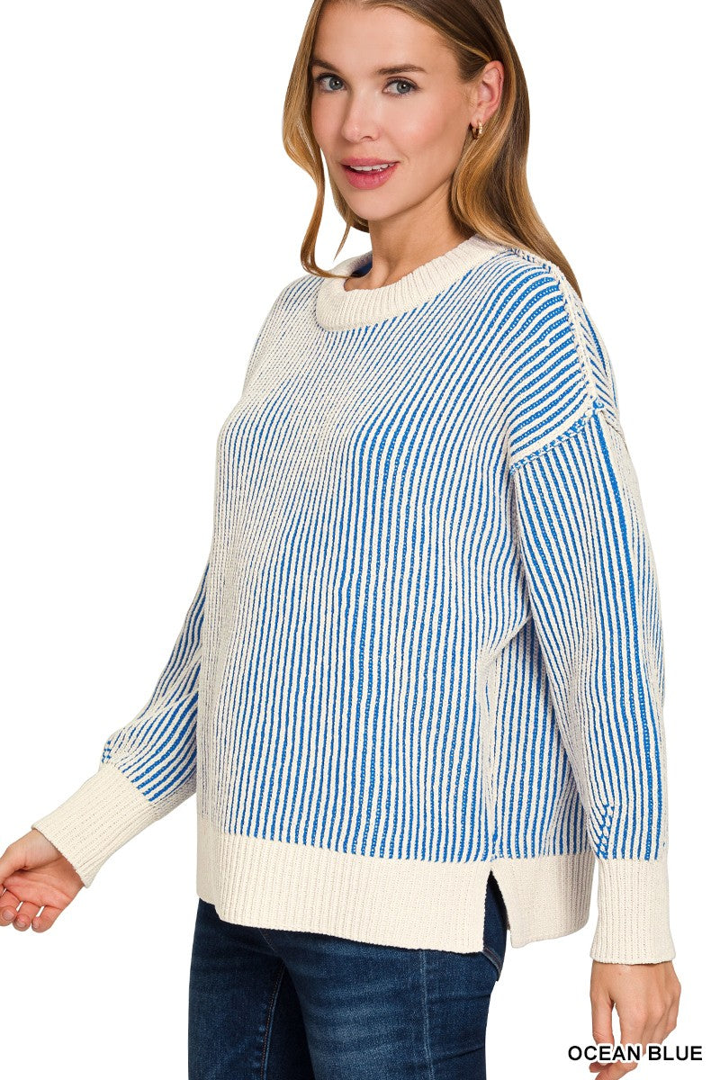 Blue Two-Tone Crewneck Sweater