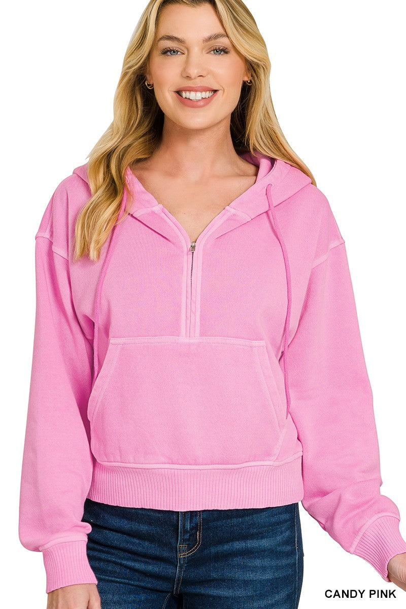 Pink Half Zip Fleece Hoodie