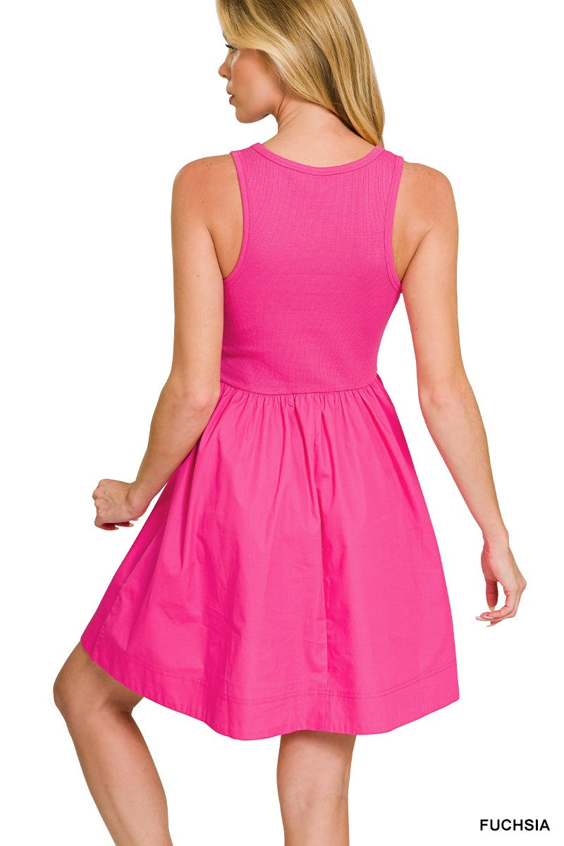 Pink Combined Knit & Woven Midi Dress