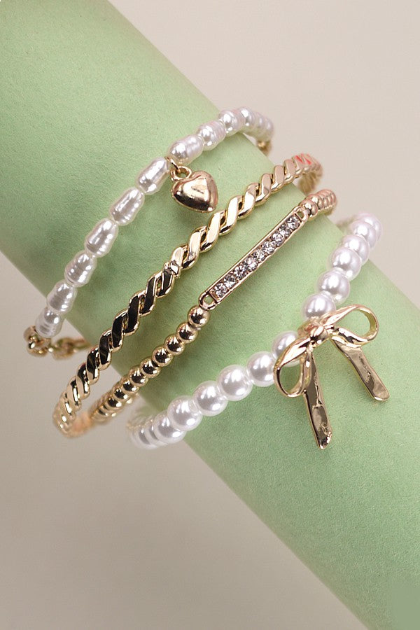Bow Pearl Bracelet Set