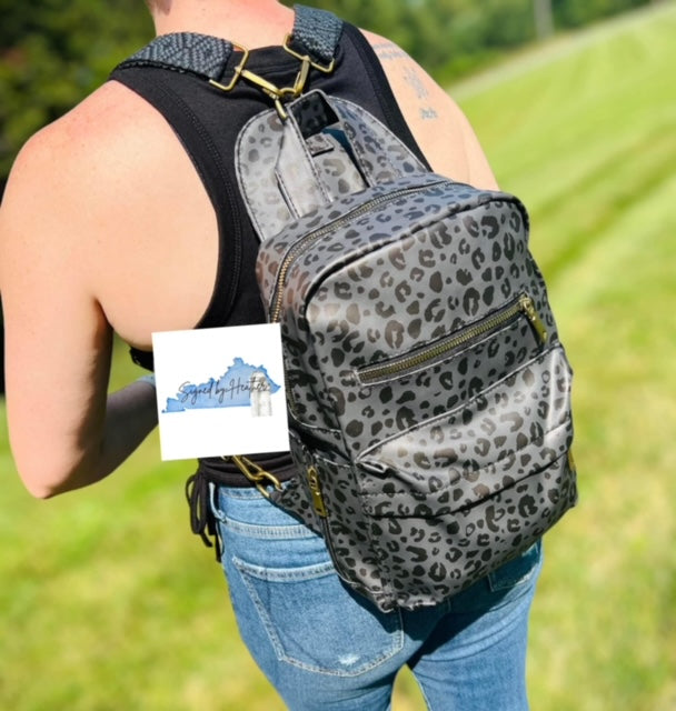 Midnight Black Leopard Sling Backpack