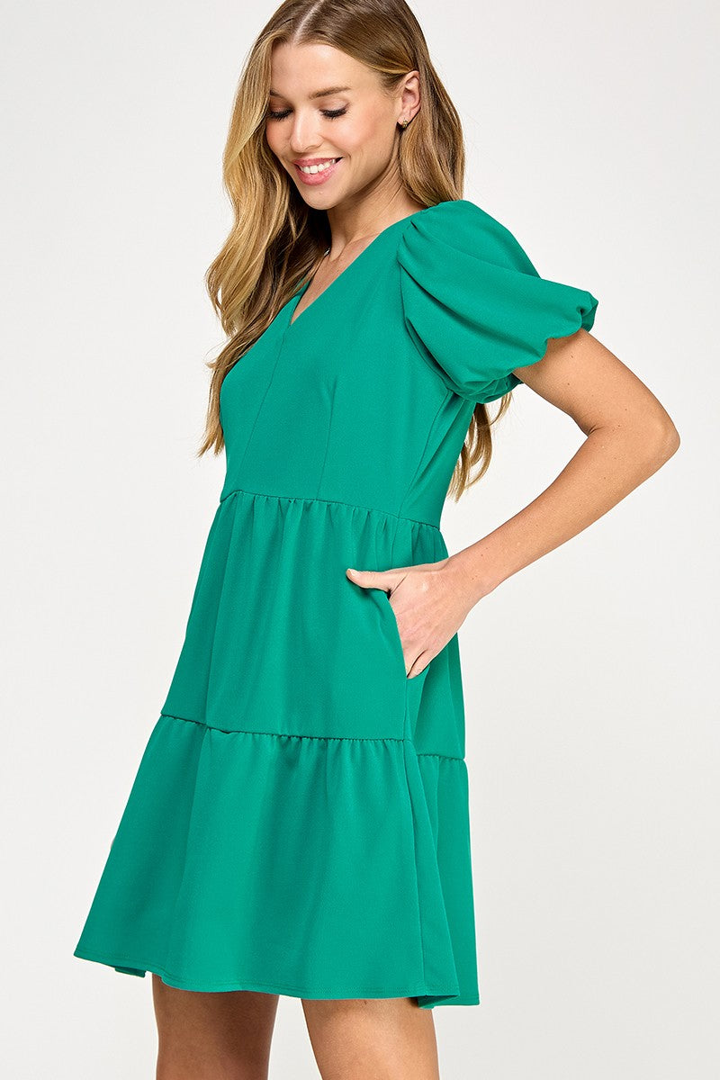 Green V Neck Dress
