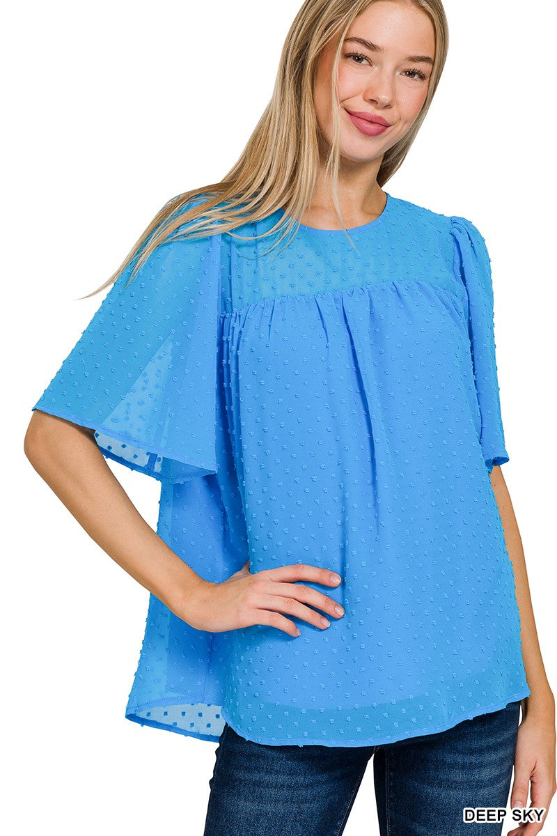Swiss Dot Flutter Half Sleeve Top