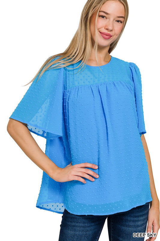 Swiss Dot Flutter Half Sleeve Top