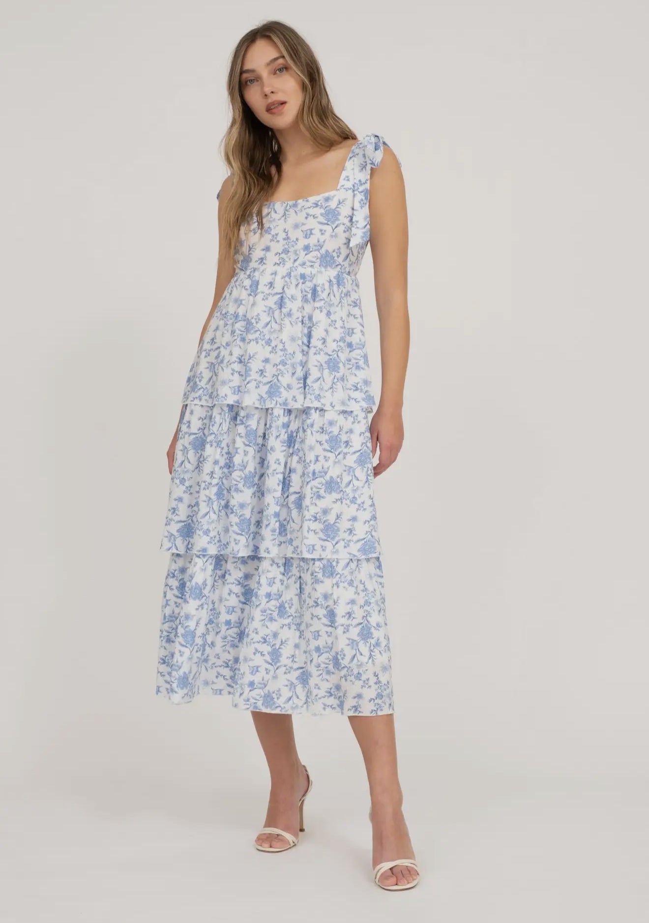 Floral Tie Strap Ruffle Tiered Midi Dress