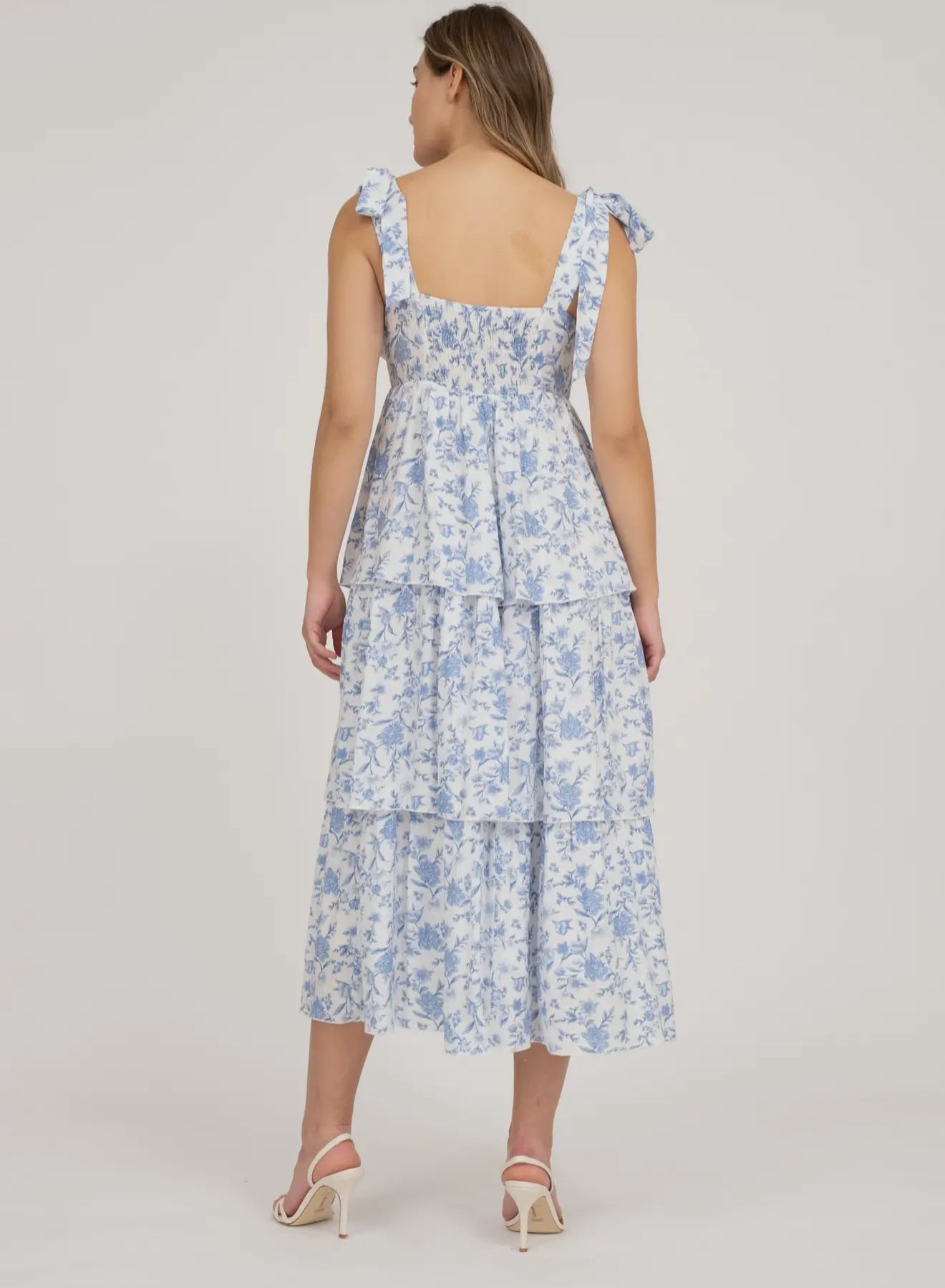Floral Tie Strap Ruffle Tiered Midi Dress