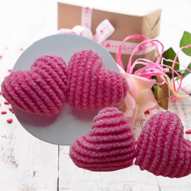 Pink Ribbed Heart Earrings