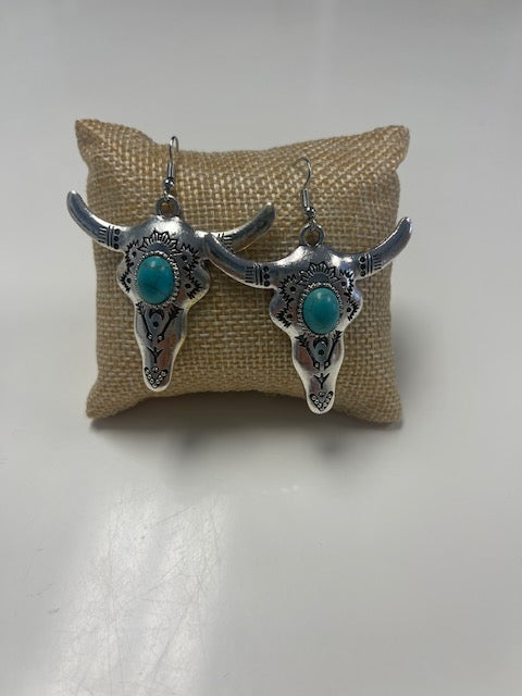 Silver Western Bull Earrings