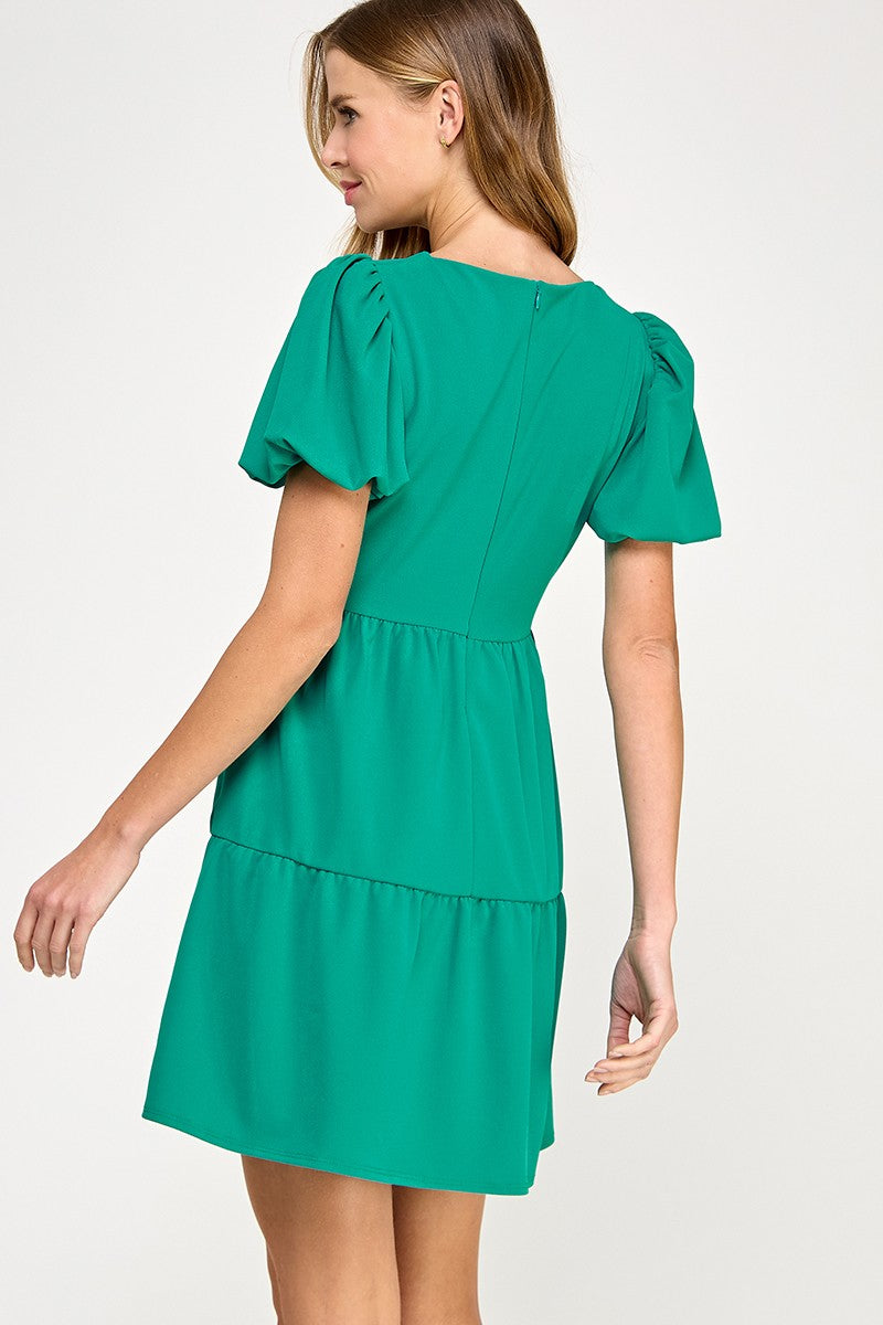 Green V Neck Dress