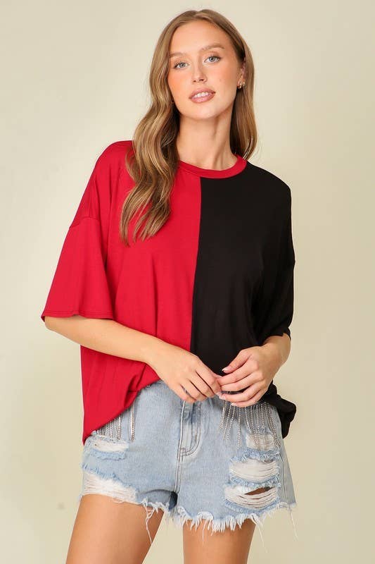Game Day Multi Color Knit Top: RED/BLACK