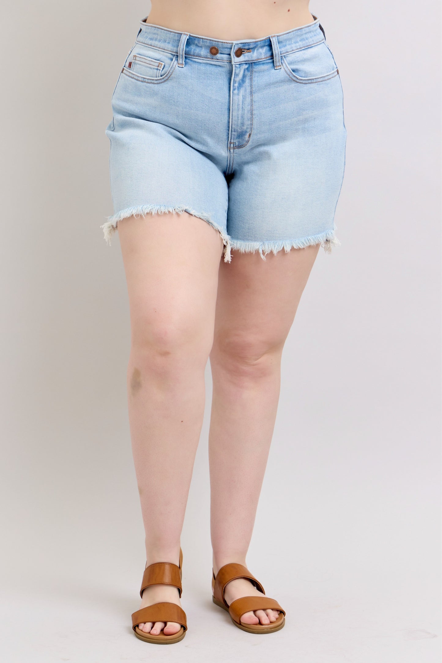 Plus Judy Blue Long Cut Off 2 Button Dad Shorts