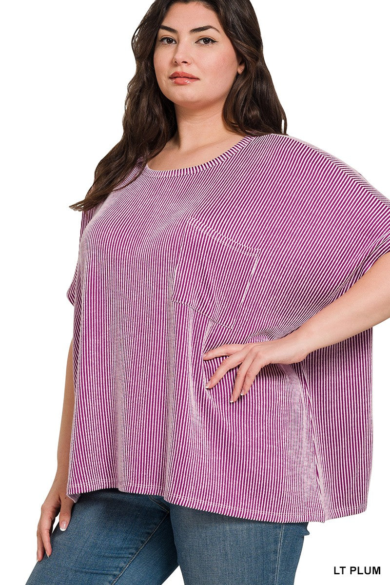 Plus Corded Rib Oversized Short-sleeve Top