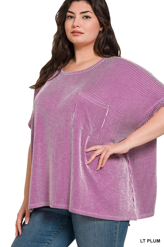 Plus Corded Rib Oversized Short-sleeve Top
