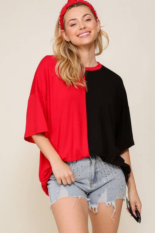 Game Day Multi Color Knit Top: RED/BLACK
