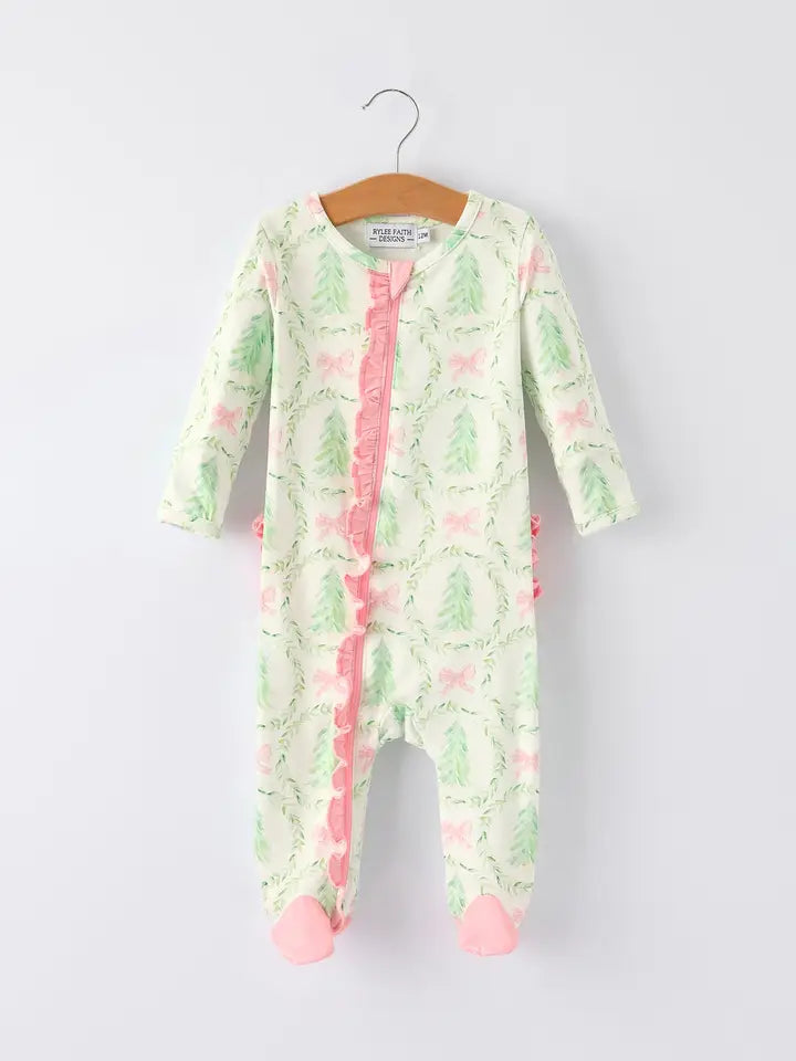 Christmas Long Sleeve Zip Baby Girls Romper