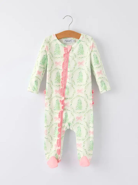 Christmas Long Sleeve Zip Baby Girls Romper