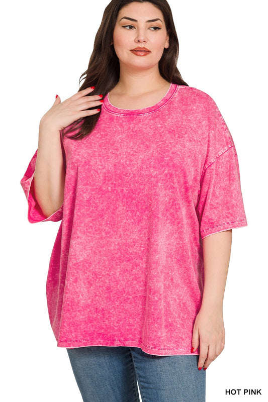 Plus Pink Acid Wash Boyfriend Tee