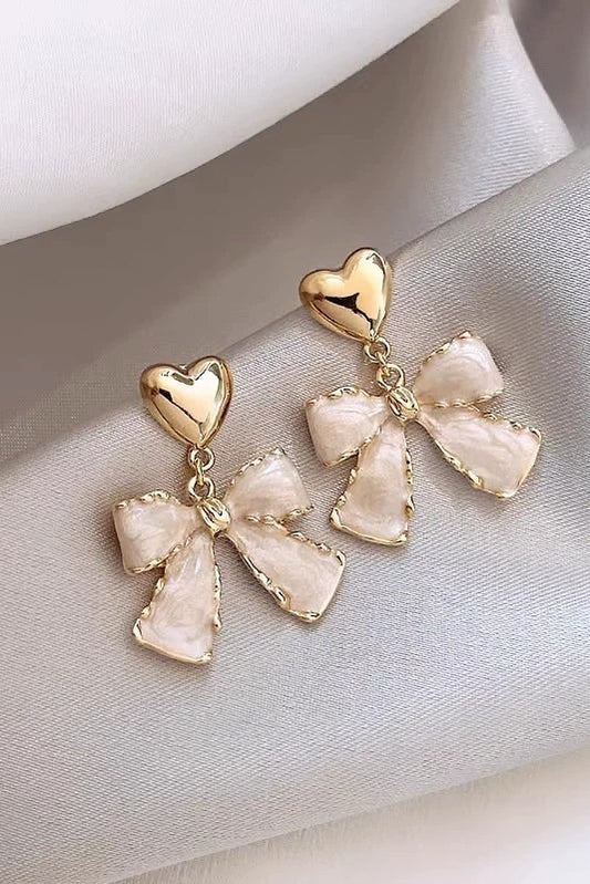 Gold Bow Heart Drop Earrings