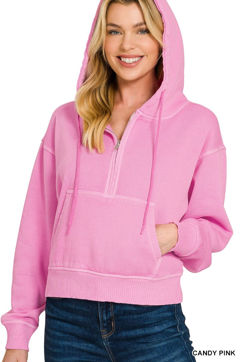 Pink Half Zip Fleece Hoodie
