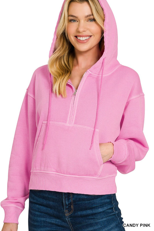 Pink Half Zip Fleece Hoodie