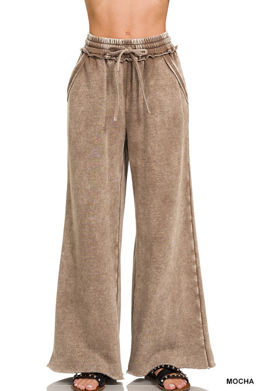 Brown Acid Wash Fleece Sweatpants