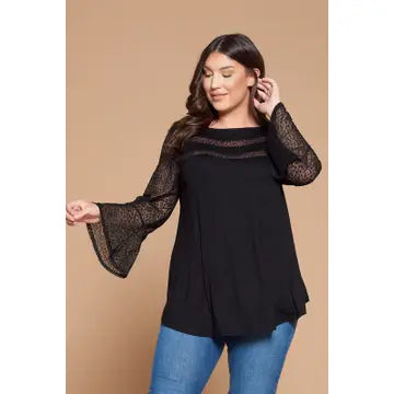 Plus Size Black Bell Sleeve Top