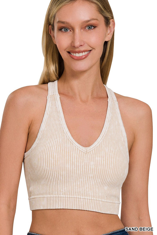 Beige Seamless Racerback Tank Crop Top