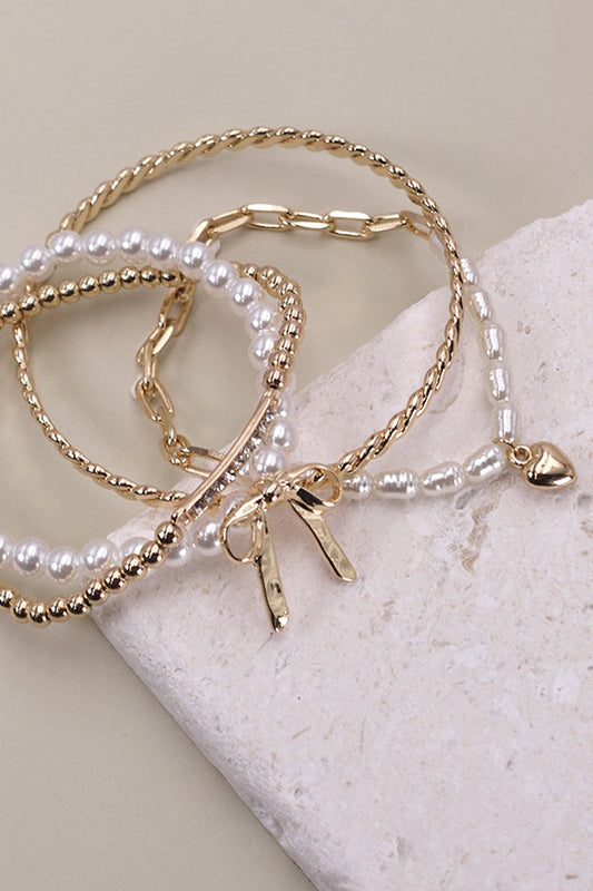 Bow Pearl Bracelet Set
