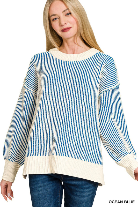 Blue Two-Tone Crewneck Sweater