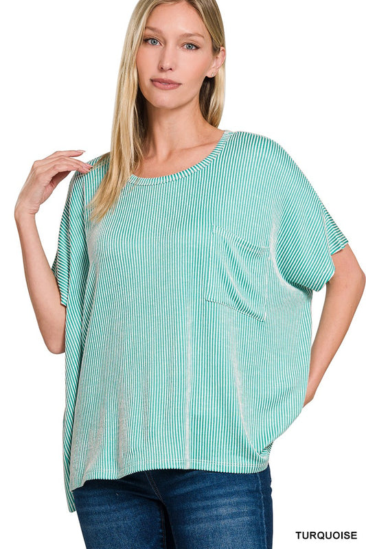 Teal Oversized Short Sleeve Top