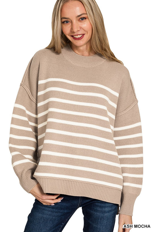 Beige Oversized Striped Sweater