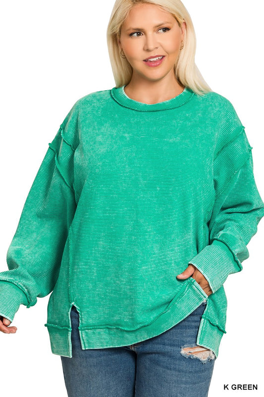 Plus Size Green Washed Crewneck