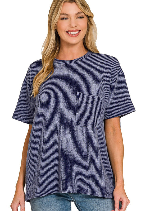 Everyday Essential Ribbed Tee: Navy