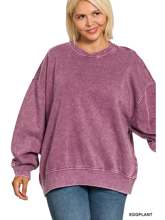 Plus Size Purple Acid Wash Crewneck