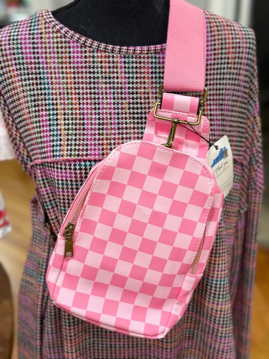 Pink and White Checkered Cross Body