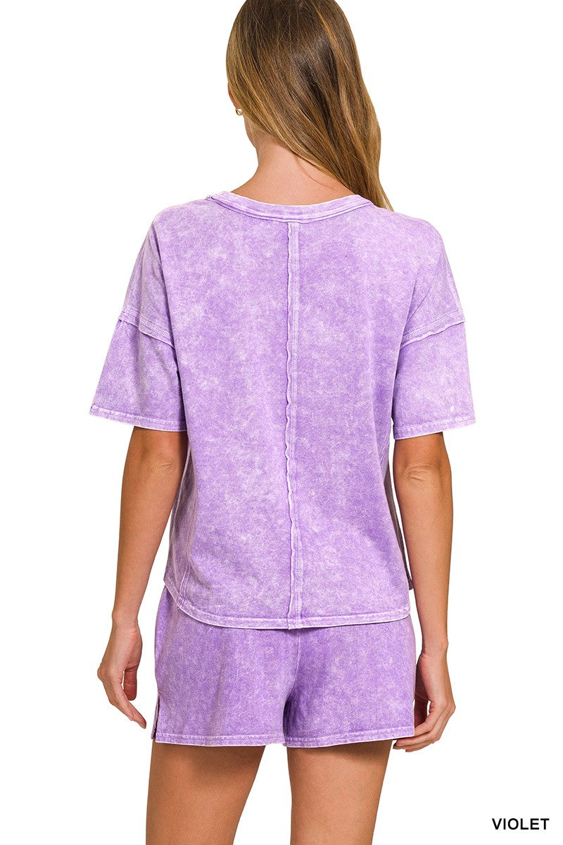 Purple Washed Short Sleeve Tee & Shorts Set