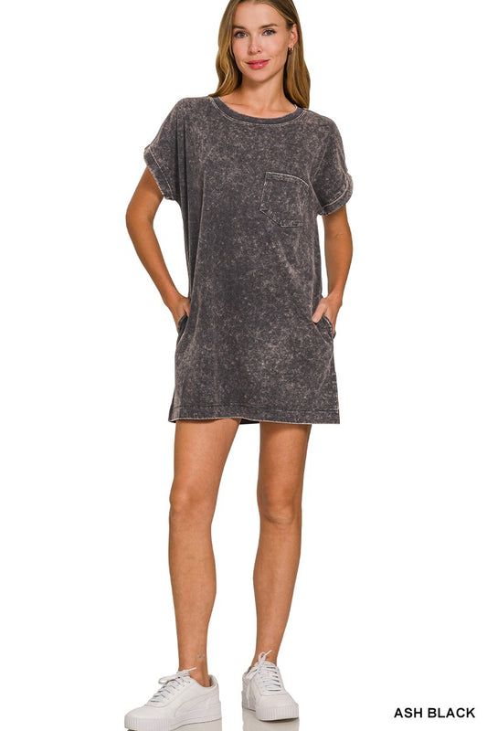 Black Cotton Washed T-shirt Dress