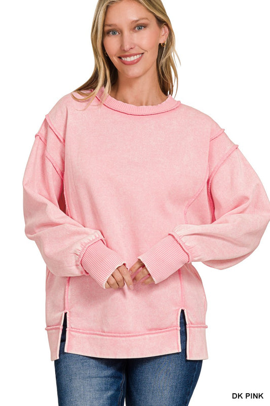 Pink Washed Exposed-seam Crewneck