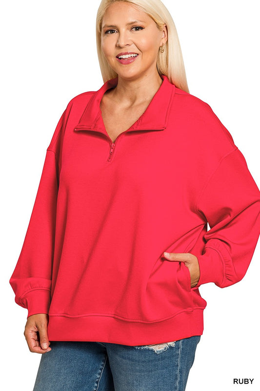 Plus Size Red Quarter Zip