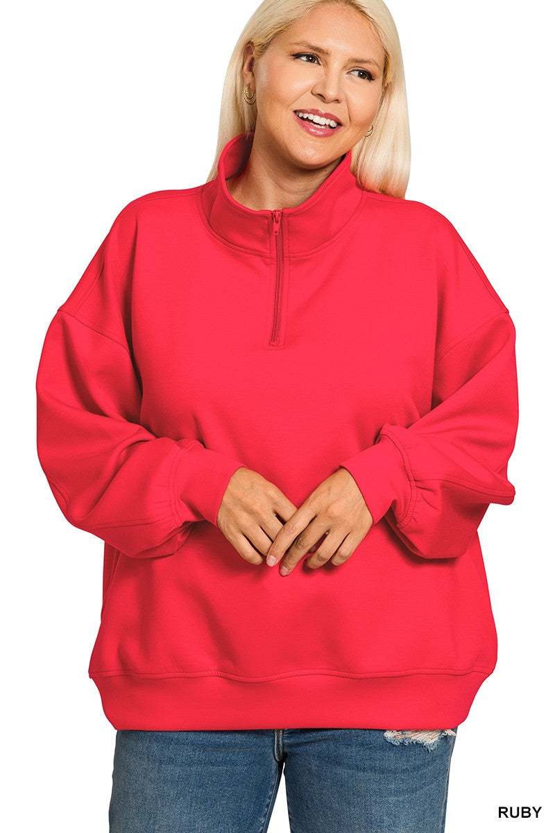 Plus Size Red Quarter Zip