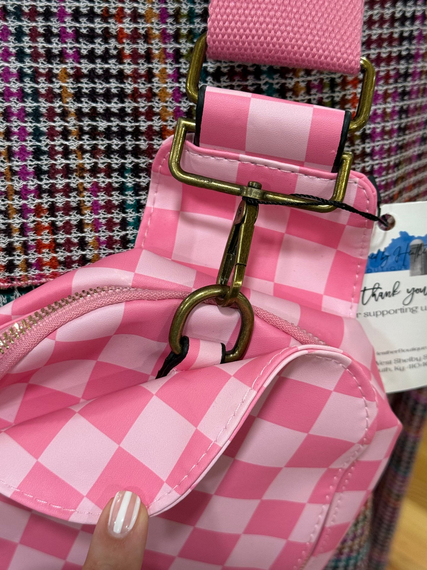 Pink and White Checkered Cross Body