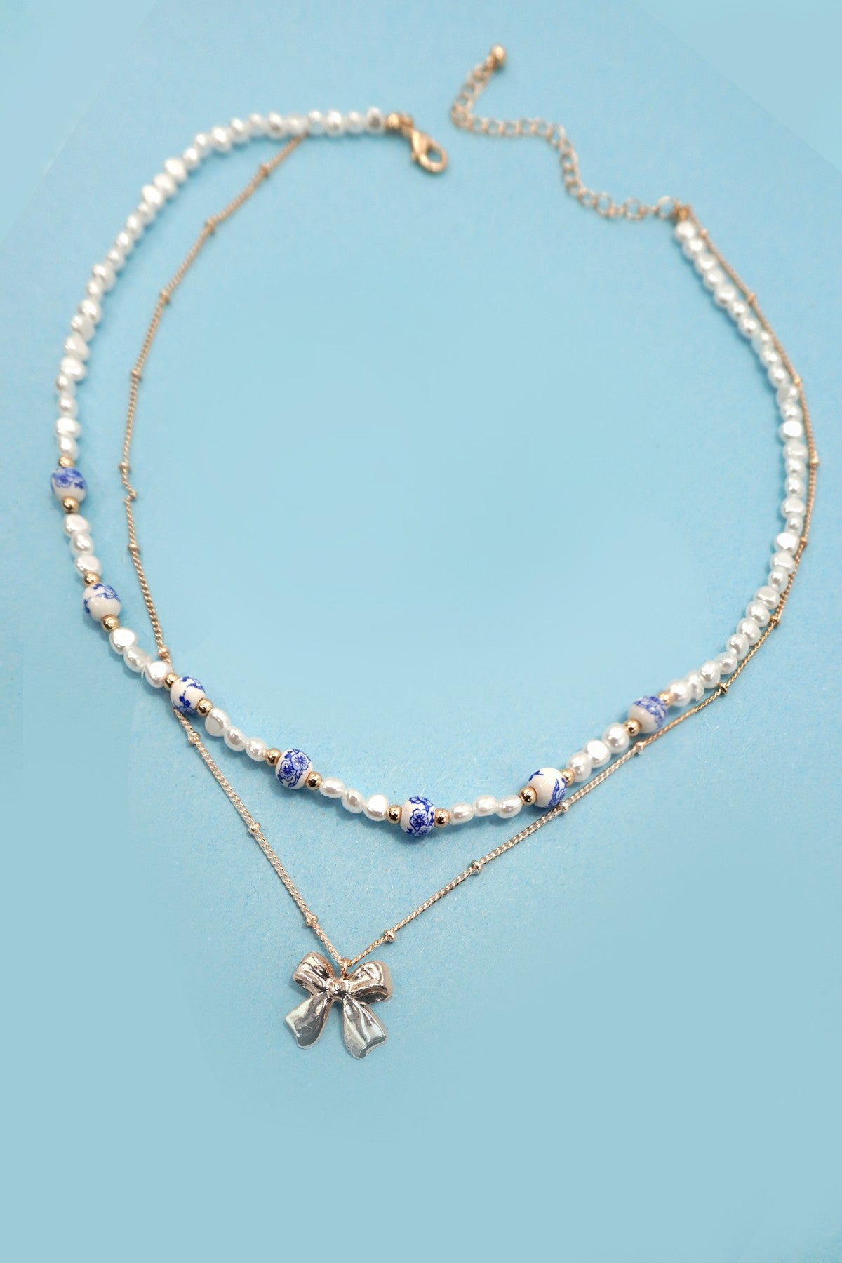 Pearl Bow Layer Necklace